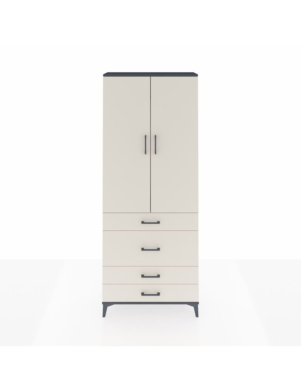 Arges Dolap 2 Raflı 4 Çekmeceli Tek Askılı 88x30x221 Antrasit-Aytaşı