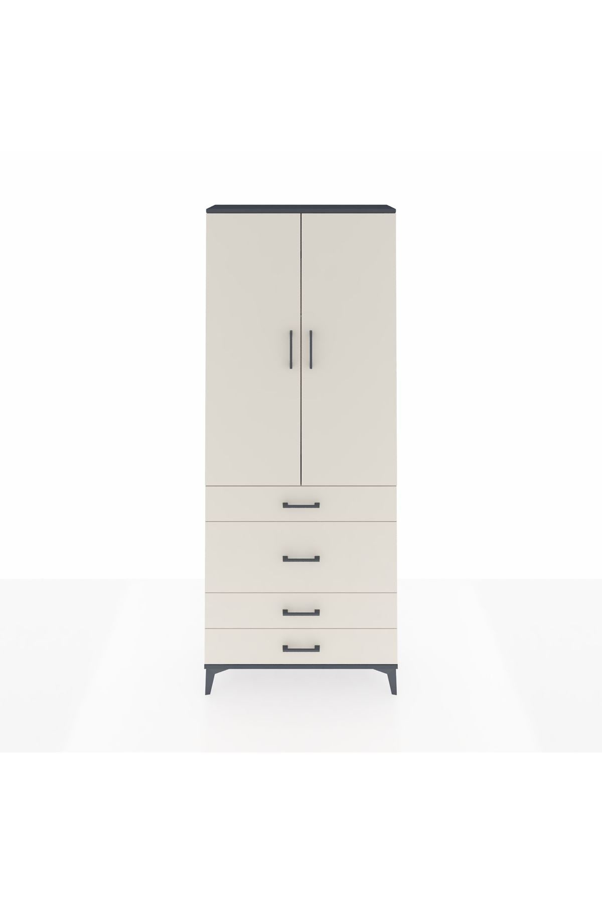 Arges Dolap 2 Raflı 4 Çekmeceli Tek Askılı 88x30x221 Antrasit-Aytaşı