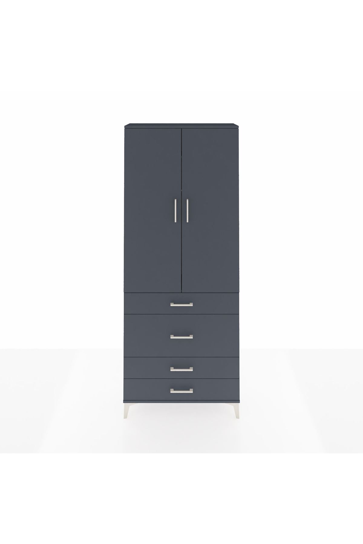 Arges Dolap 2 Raflı 4 Çekmeceli Tek Askılı 88x30x221 Antrasit-Antrasit