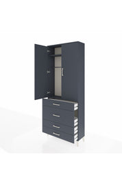 Arges Dolap 2 Raflı 4 Çekmeceli Tek Askılı 88x30x221 Antrasit-Antrasit