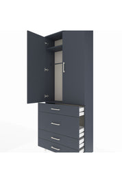 Arges Dolap 2 Raflı 4 Çekmeceli Tek Askılı 88x30x221 Antrasit-Antrasit