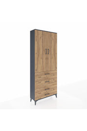 Arges Dolap 2 Raflı 4 Çekmeceli Tek Askılı 88x30x221 Antrasit-Çam