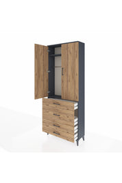 Arges Dolap 2 Raflı 4 Çekmeceli Tek Askılı 88x30x221 Antrasit-Çam