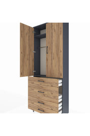 Arges Dolap 2 Raflı 4 Çekmeceli Tek Askılı 88x30x221 Antrasit-Çam