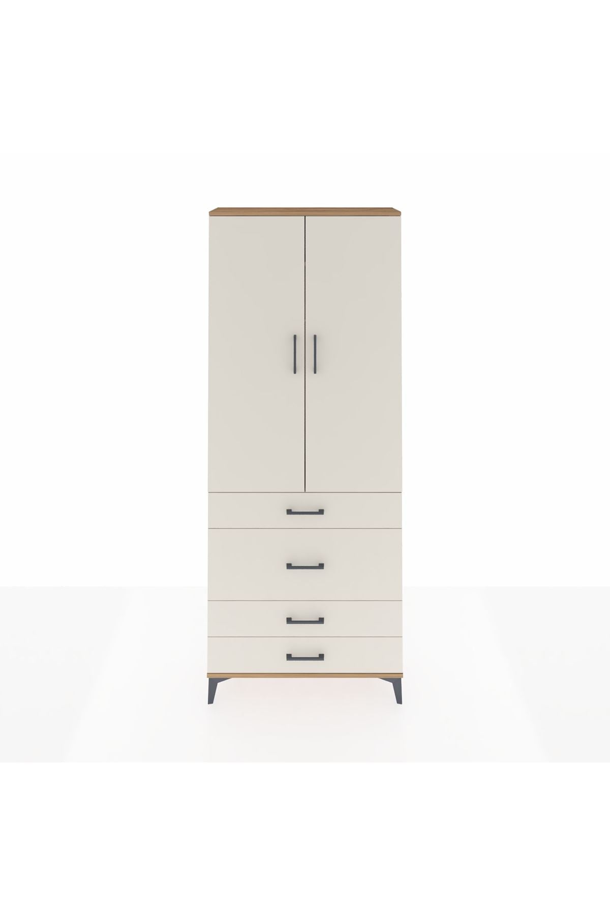 Arges Dolap 2 Raflı 4 Çekmeceli Tek Askılı 88x30x221 Çam-Aytaşı