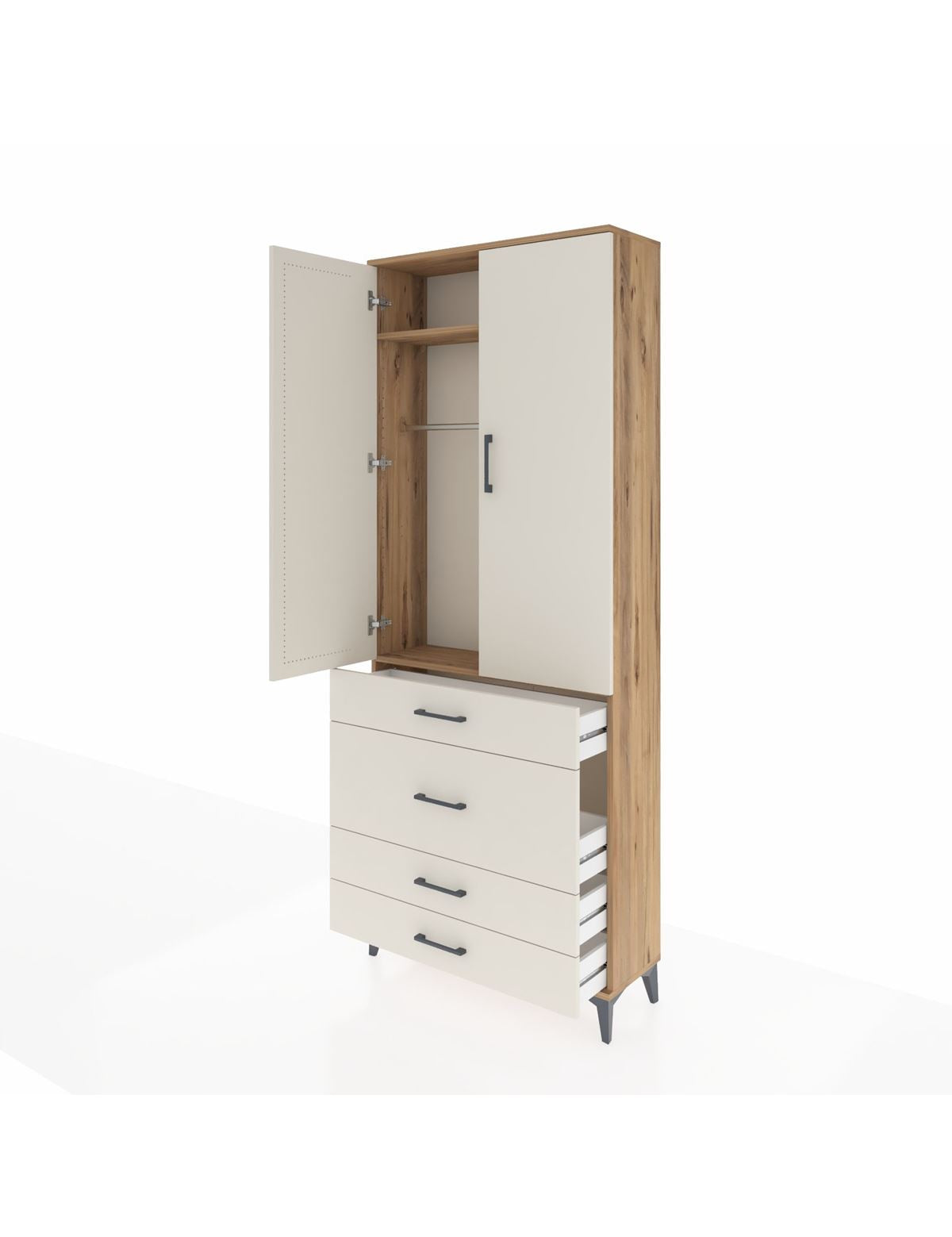 Arges Dolap 2 Raflı 4 Çekmeceli Tek Askılı 88x30x221 - S30M097V7A