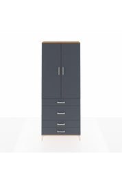 Arges Dolap 2 Raflı 4 Çekmeceli Tek Askılı 88x30x221 Çam-Antrasit