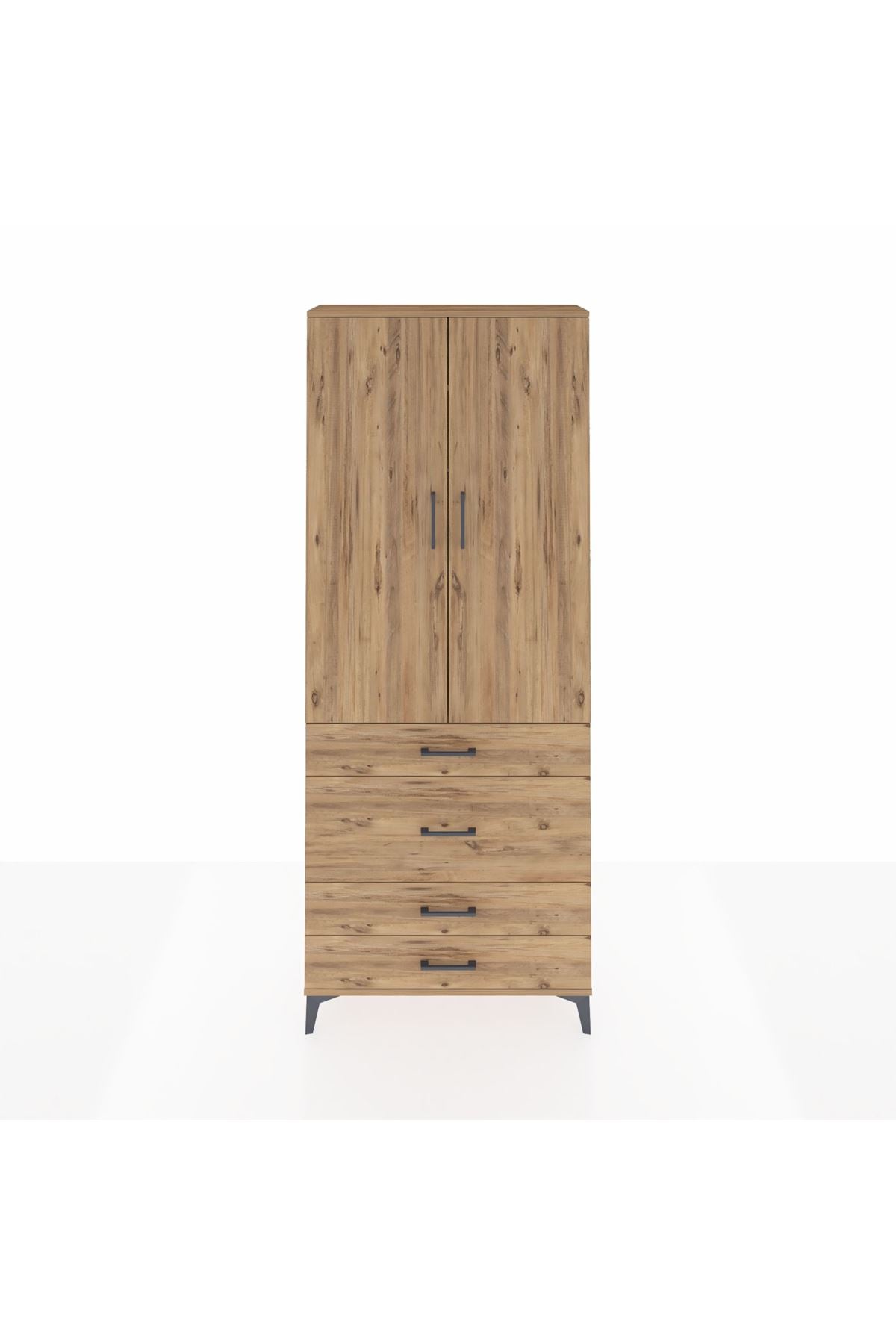 Arges Dolap 2 Raflı 4 Çekmeceli Tek Askılı 88x30x221 Çam-Çam