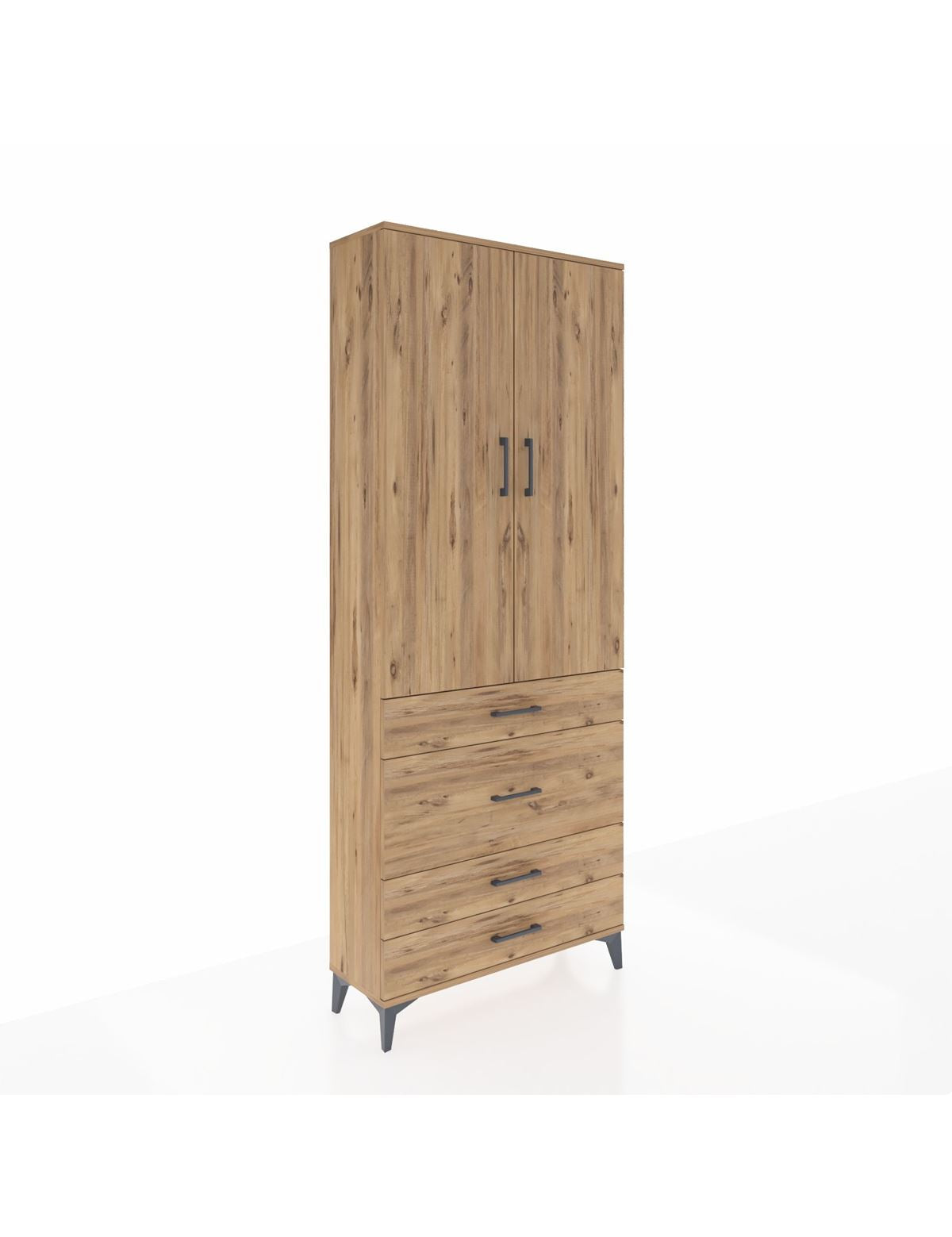 Arges Dolap 2 Raflı 4 Çekmeceli Tek Askılı 88x30x221 Çam-Çam