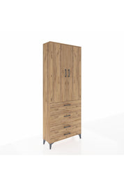 Arges Dolap 2 Raflı 4 Çekmeceli Tek Askılı 88x30x221 Çam-Çam