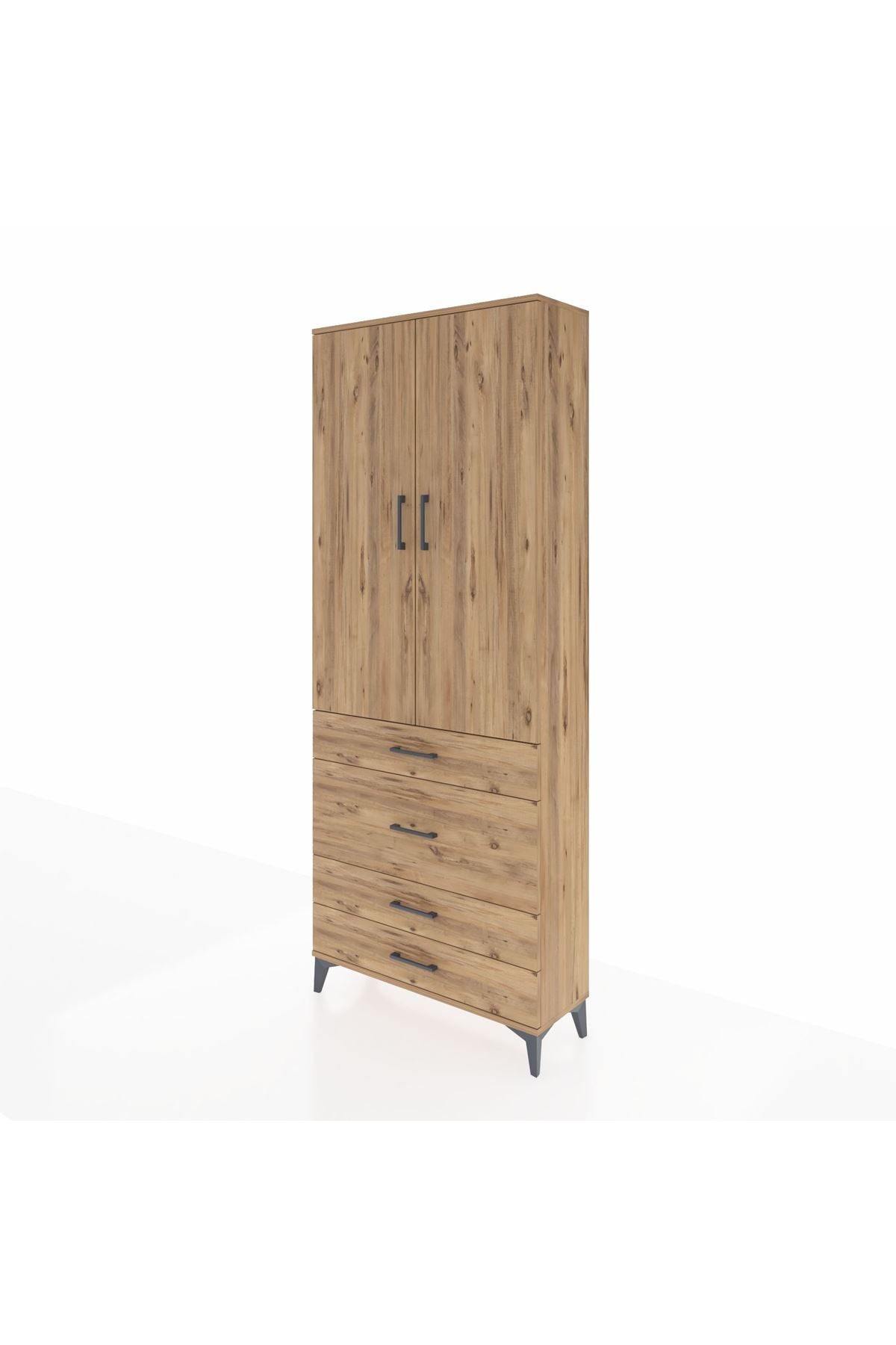 Arges Dolap 2 Raflı 4 Çekmeceli Tek Askılı 88x30x221 Çam-Çam