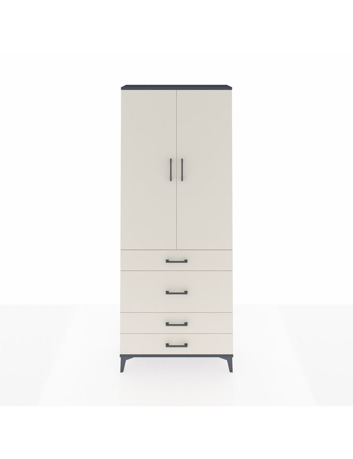 Arges Dolap 3 Raflı 4 Çekmeceli 2 Kapaklı 88x30x221 Antrasit-Aytaşı