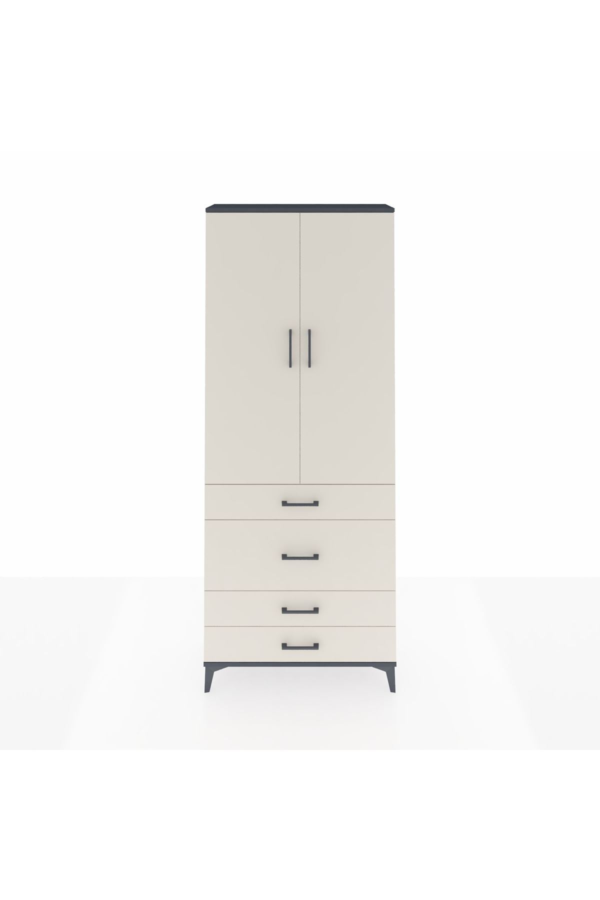 Arges Dolap 3 Raflı 4 Çekmeceli 2 Kapaklı 88x30x221 Antrasit-Aytaşı