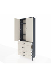 Arges Dolap 3 Raflı 4 Çekmeceli 2 Kapaklı 88x30x221 Antrasit-Aytaşı