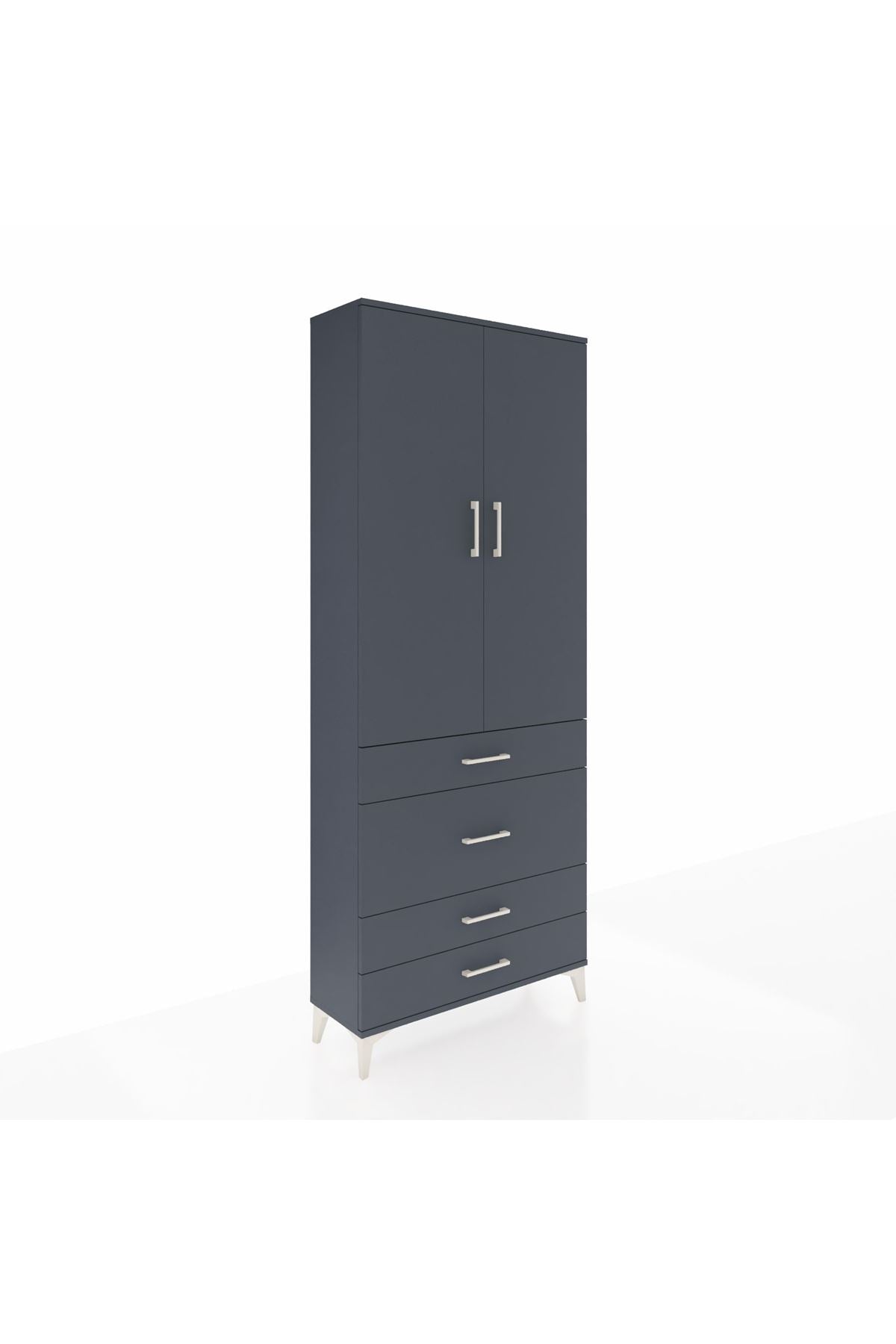 Arges Dolap 3 Raflı 4 Çekmeceli 2 Kapaklı 88x30x221 Antrasit-Antrasit