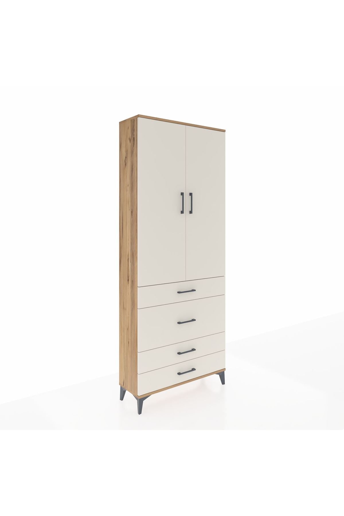 Arges Dolap 3 Raflı 4 Çekmeceli 2 Kapaklı 88x30x221 Çam-Aytaşı