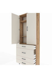 Arges Dolap 3 Raflı 4 Çekmeceli 2 Kapaklı 88x30x221 Çam-Aytaşı