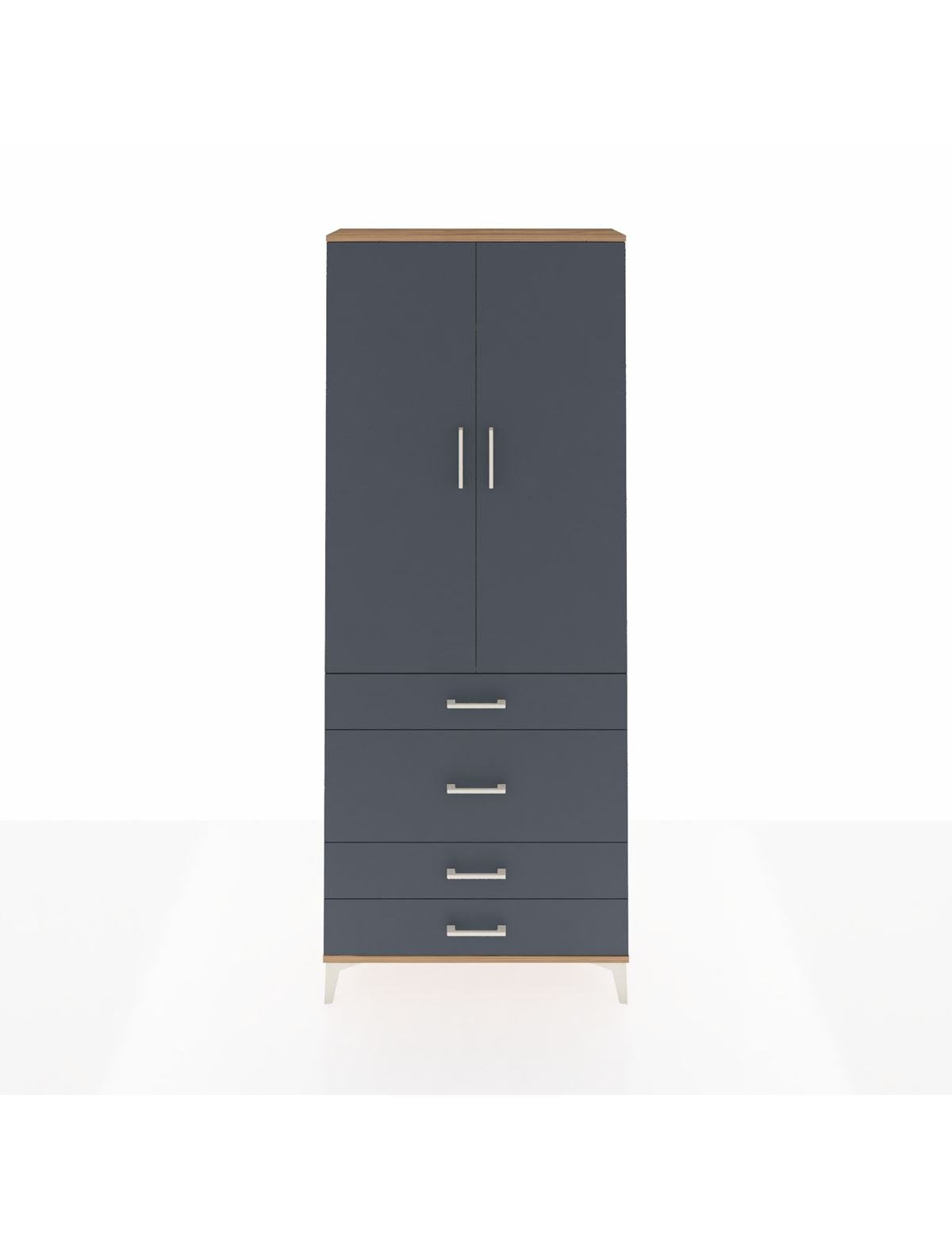 Arges Dolap 3 Raflı 4 Çekmeceli 2 Kapaklı 88x30x221 Çam-Antrasit