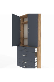 Arges Dolap 3 Raflı 4 Çekmeceli 2 Kapaklı 88x30x221 Çam-Antrasit