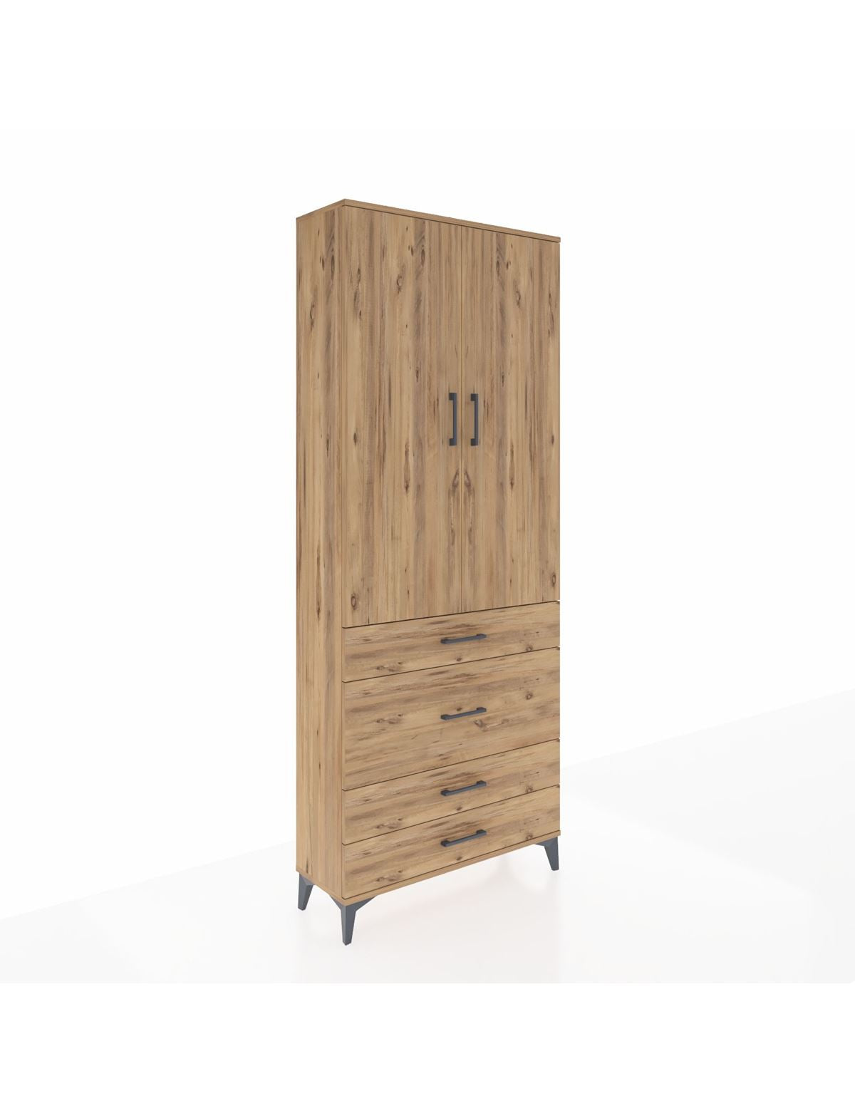 Arges Dolap 3 Raflı 4 Çekmeceli 2 Kapaklı 88x30x221 Çam-Çam