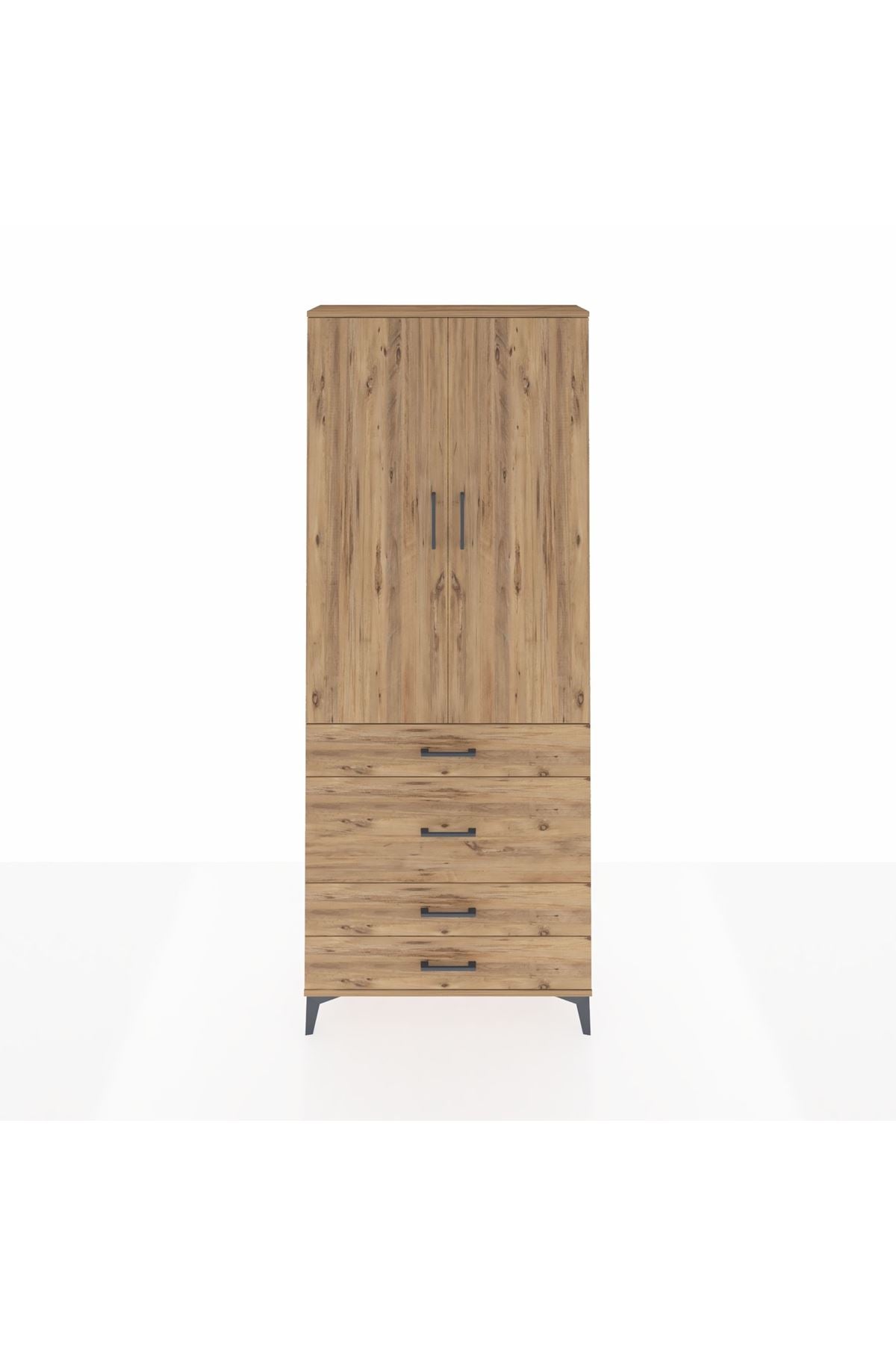 Arges Dolap 3 Raflı 4 Çekmeceli 2 Kapaklı 88x30x221 Çam-Çam