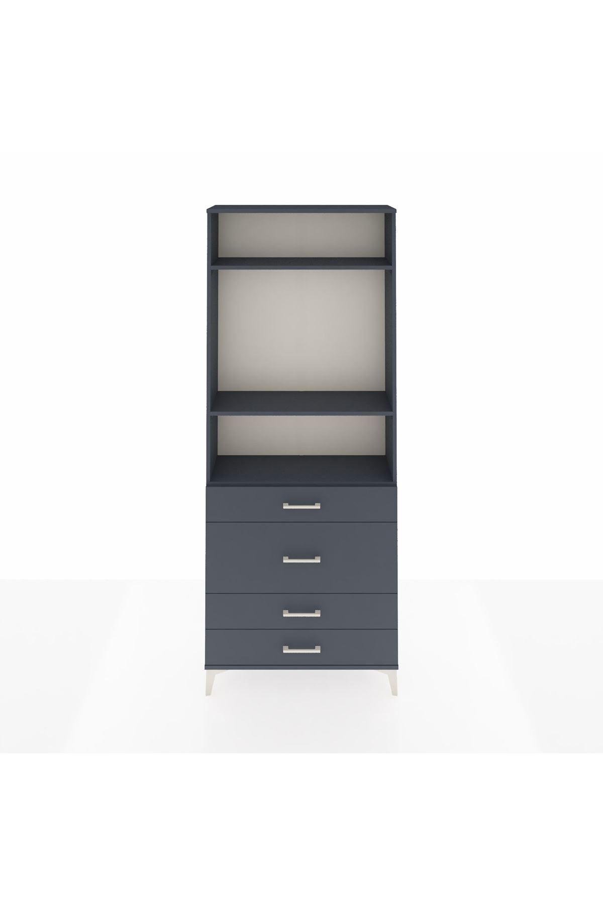 Arges Dolap 3 Raflı 4 Çekmeceli 88x30x221 Antrasit-Antrasit