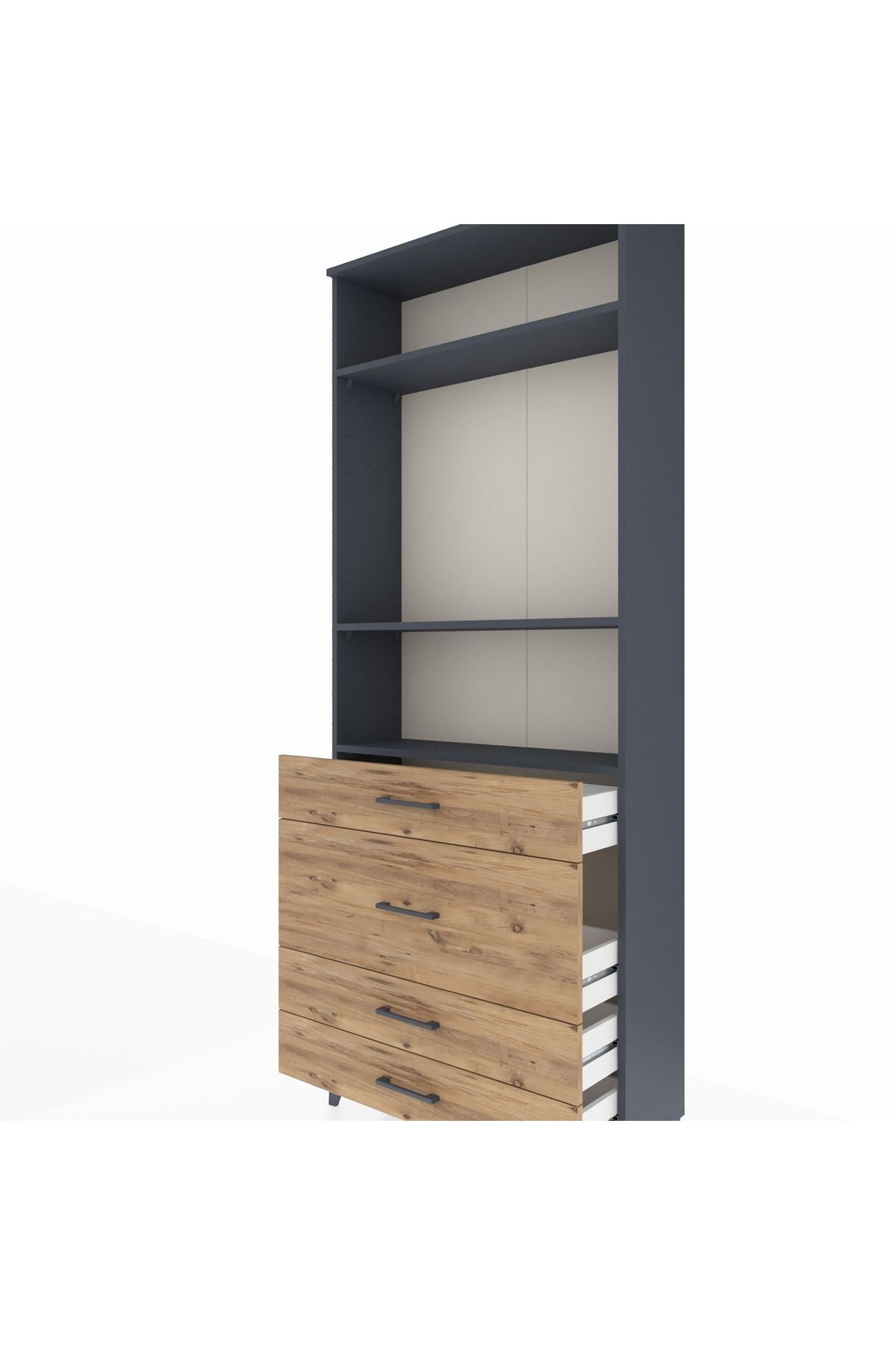 Arges Dolap 3 Raflı 4 Çekmeceli 88x30x221 Antrasit-Çam