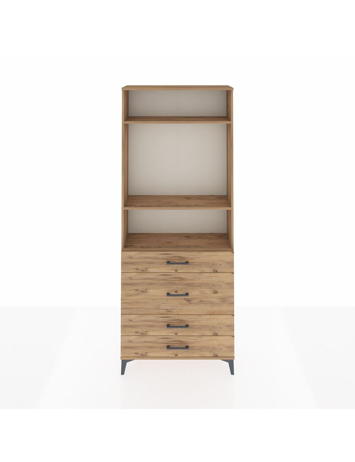 Arges Dolap 3 Raflı 4 Çekmeceli 88x30x221 Çam-Çam