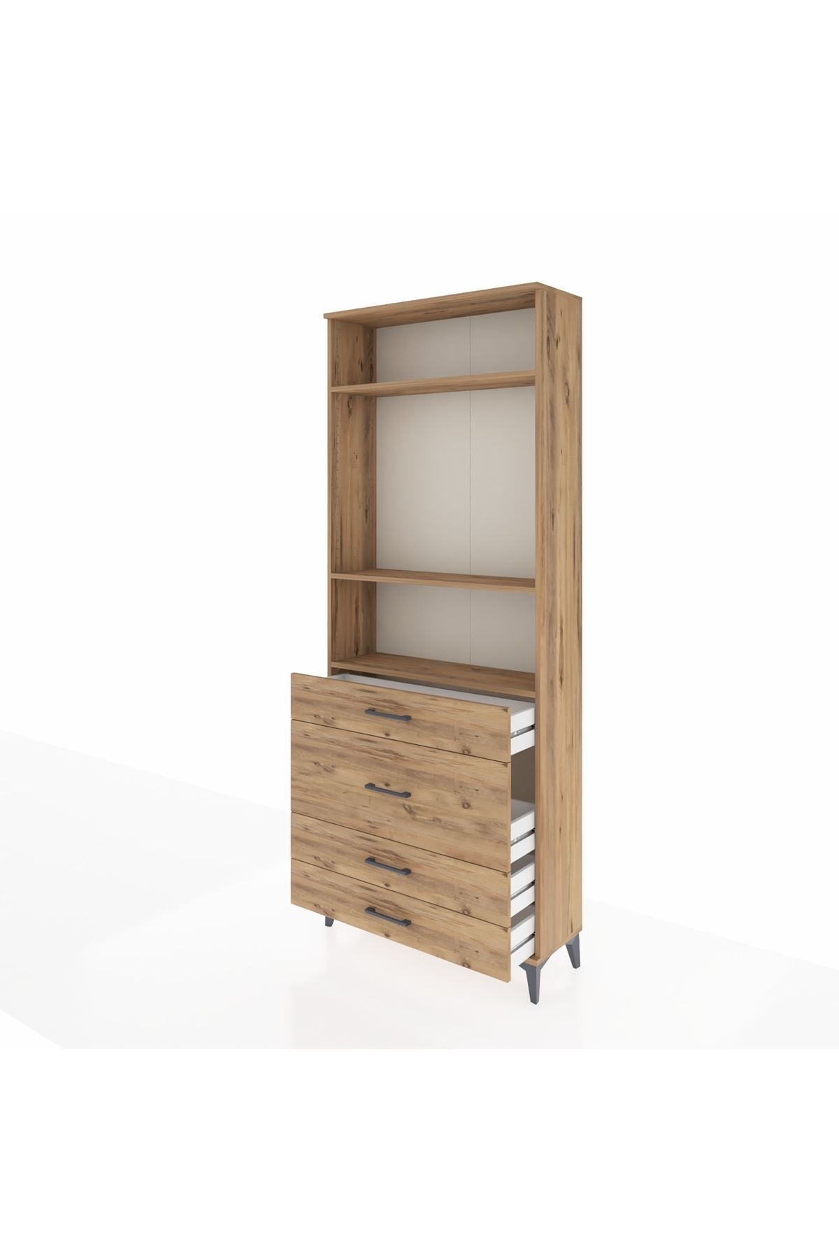 Arges Dolap 3 Raflı 4 Çekmeceli 88x30x221 Çam-Çam