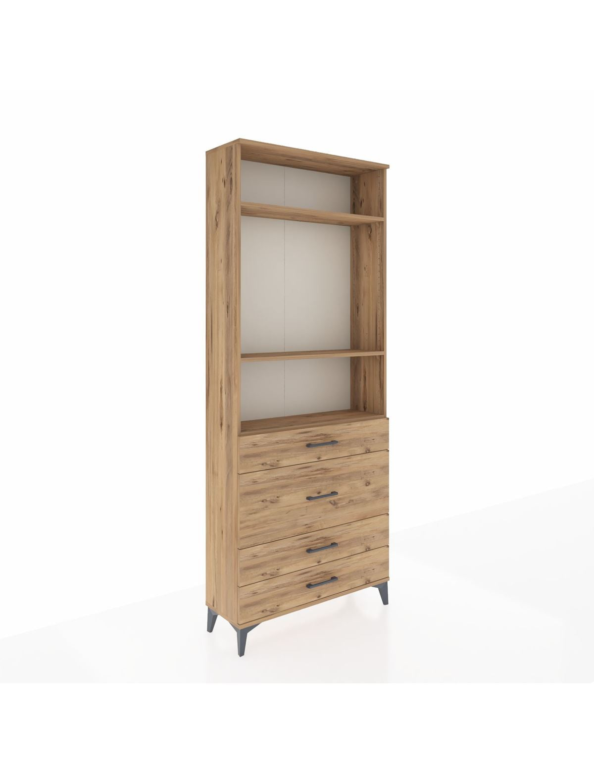 Arges Dolap 3 Raflı 4 Çekmeceli 88x30x221 Çam-Çam