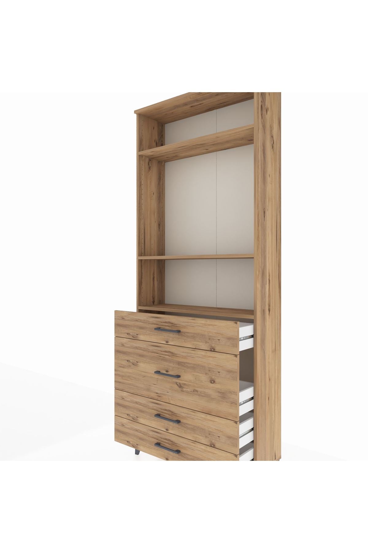 Arges Dolap 3 Raflı 4 Çekmeceli 88x30x221 Çam-Çam