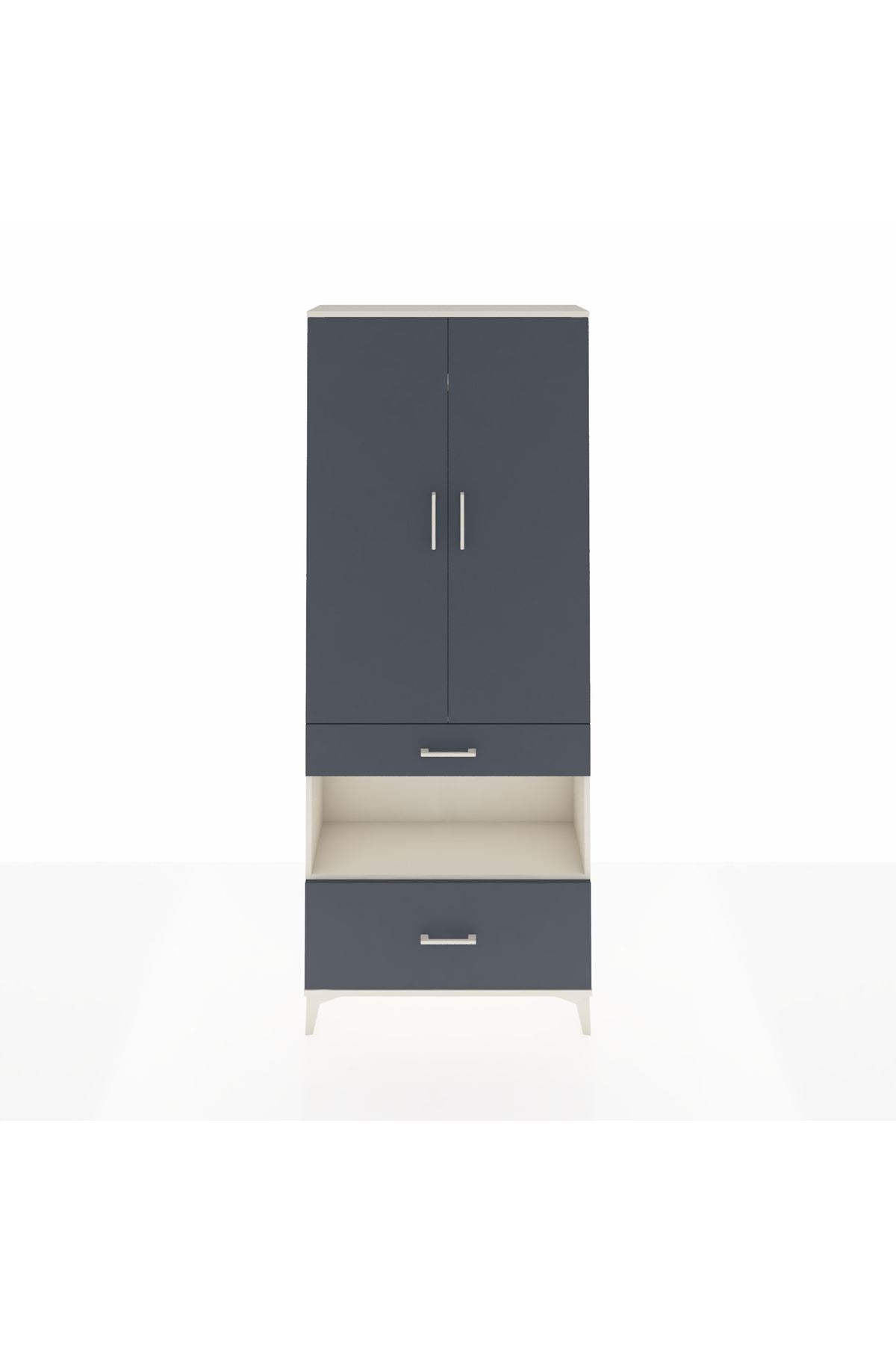 Arges Dolap 3 Raflı 2 Çekmeceli Tek Askılı 88x30x221 Aytaşı-Antrasit