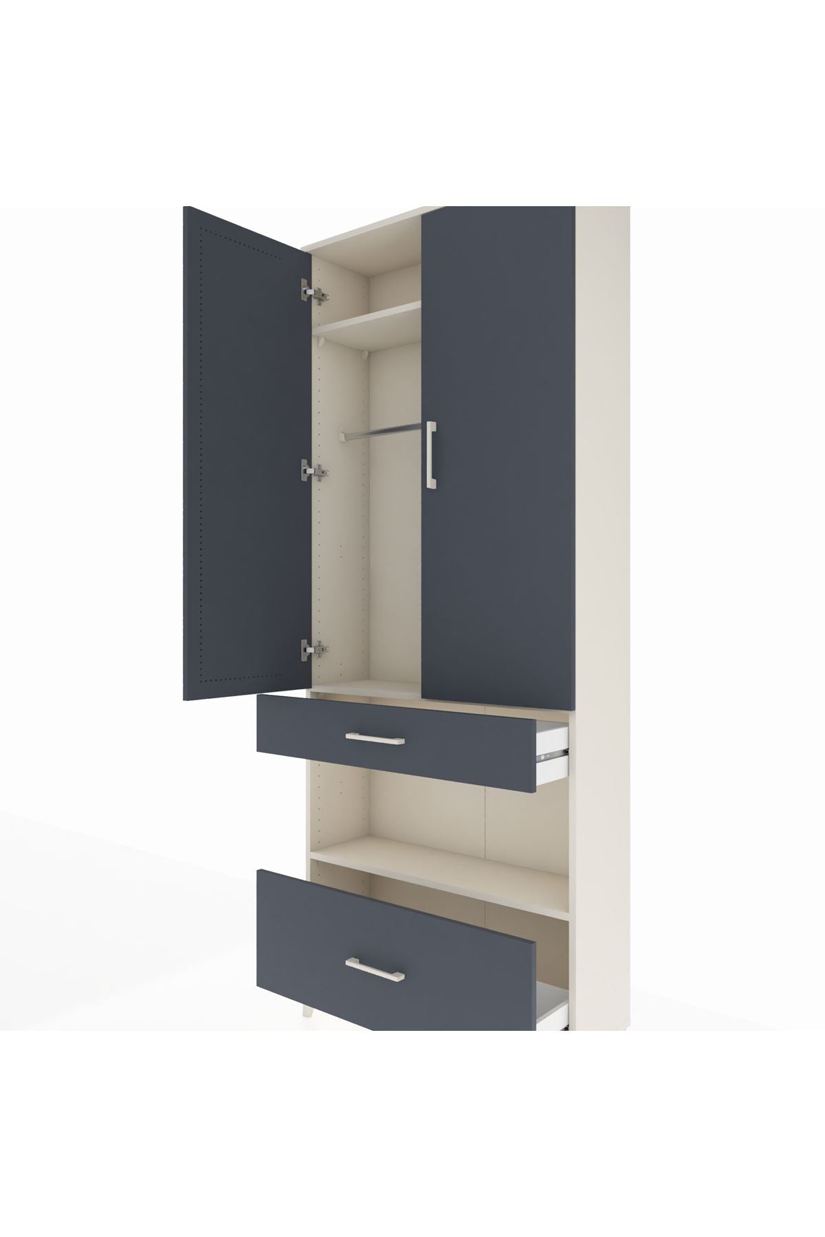 Arges Dolap 3 Raflı 2 Çekmeceli Tek Askılı 88x30x221 Aytaşı-Antrasit