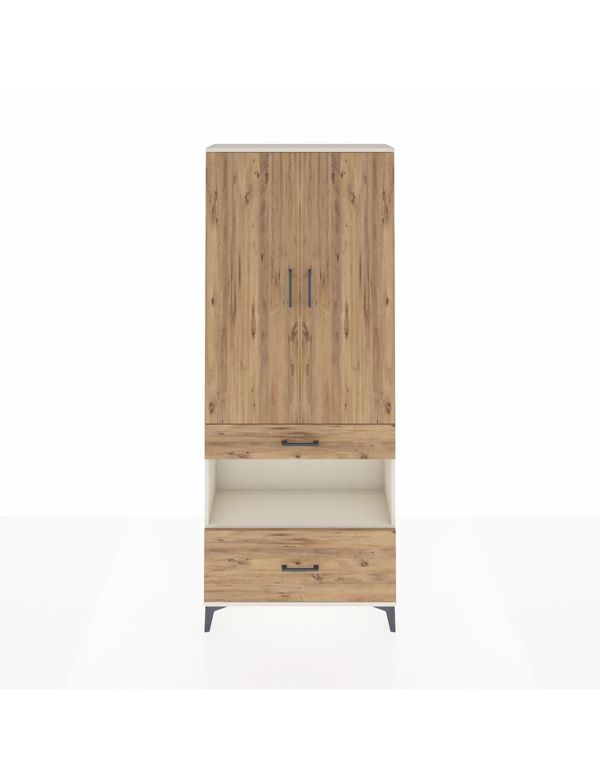 Arges Dolap 3 Raflı 2 Çekmeceli Tek Askılı 88x30x221 Aytaşı-Çam