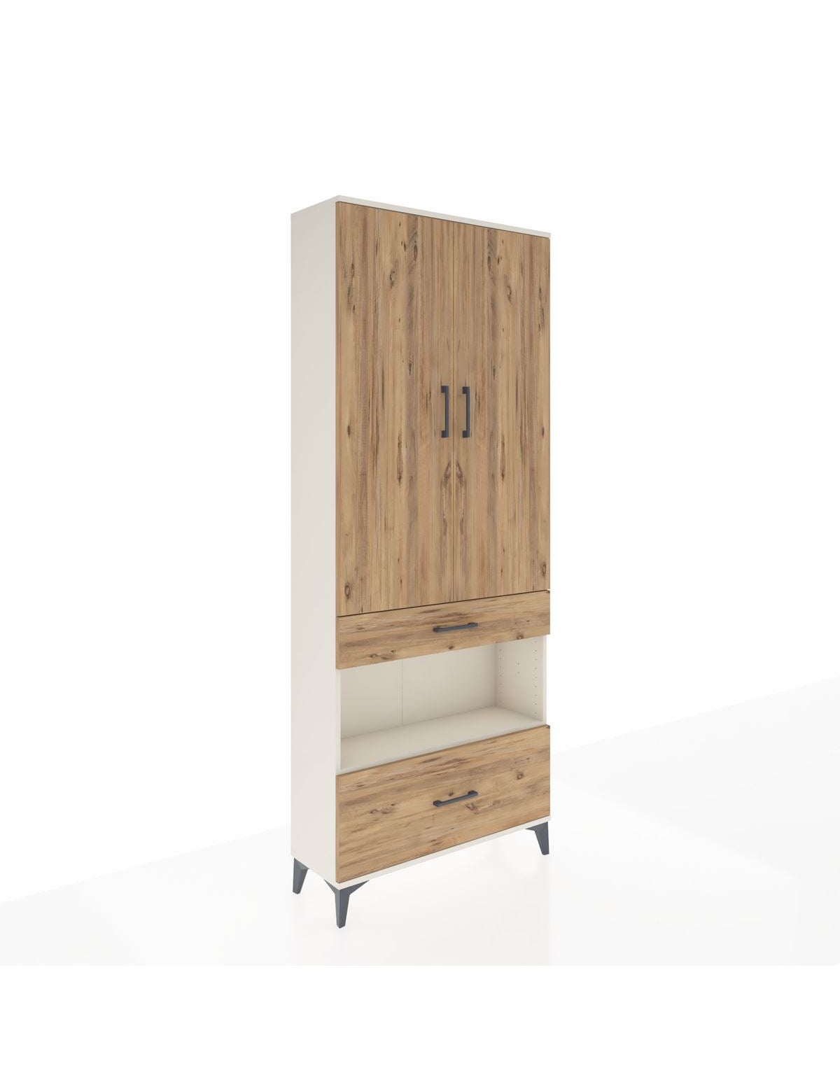 Arges Dolap 3 Raflı 2 Çekmeceli Tek Askılı 88x30x221 Aytaşı-Çam