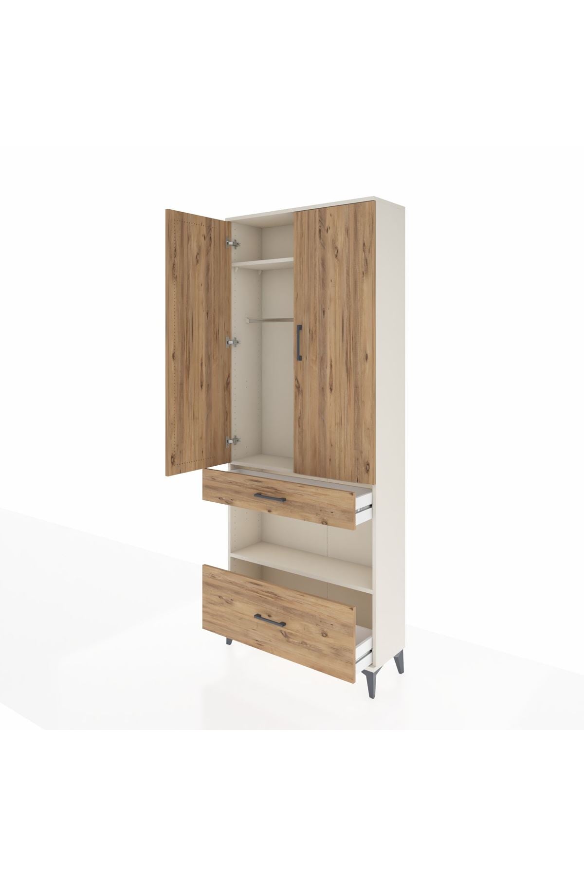Arges Dolap 3 Raflı 2 Çekmeceli Tek Askılı 88x30x221 Aytaşı-Çam