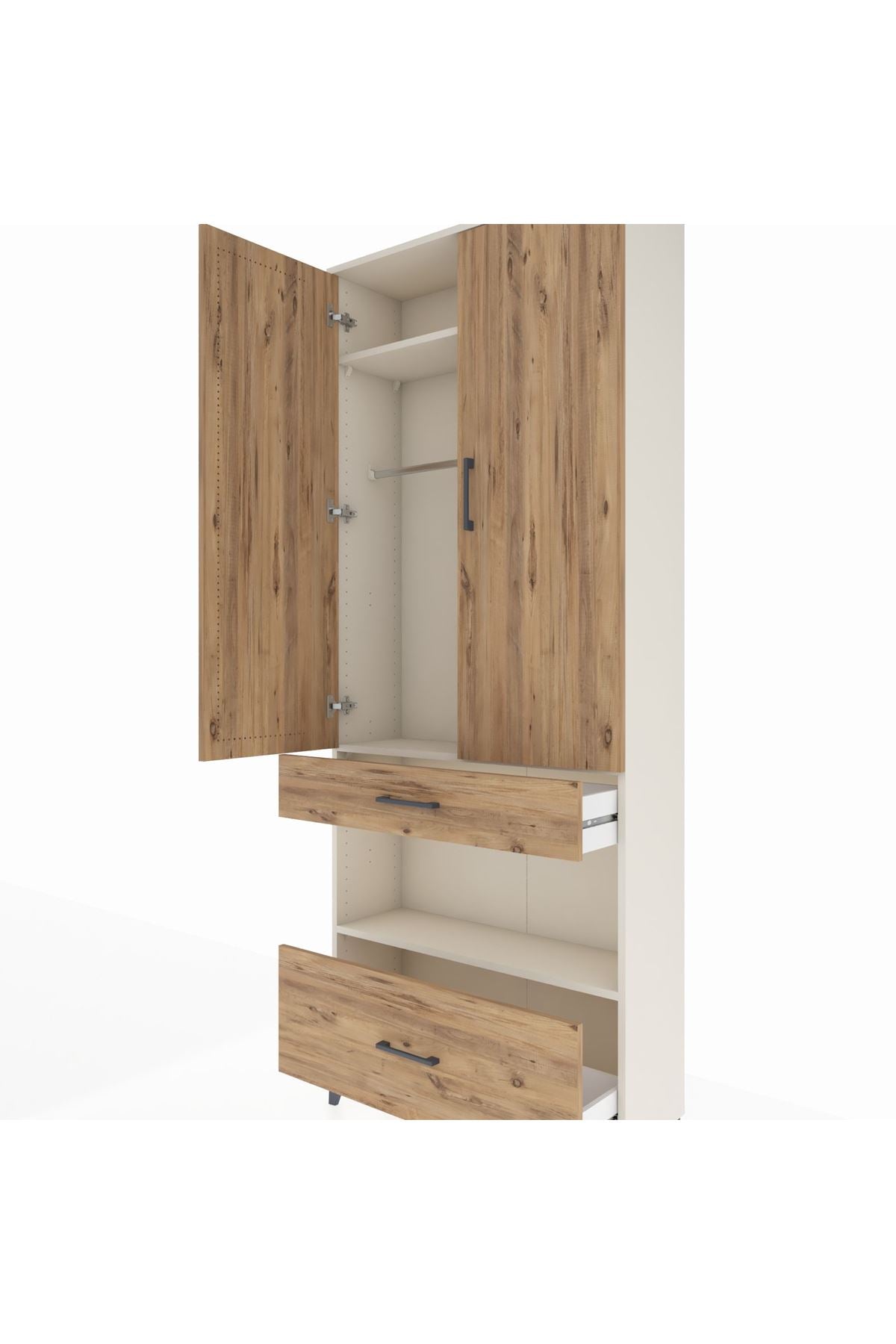 Arges Dolap 3 Raflı 2 Çekmeceli Tek Askılı 88x30x221 Aytaşı-Çam