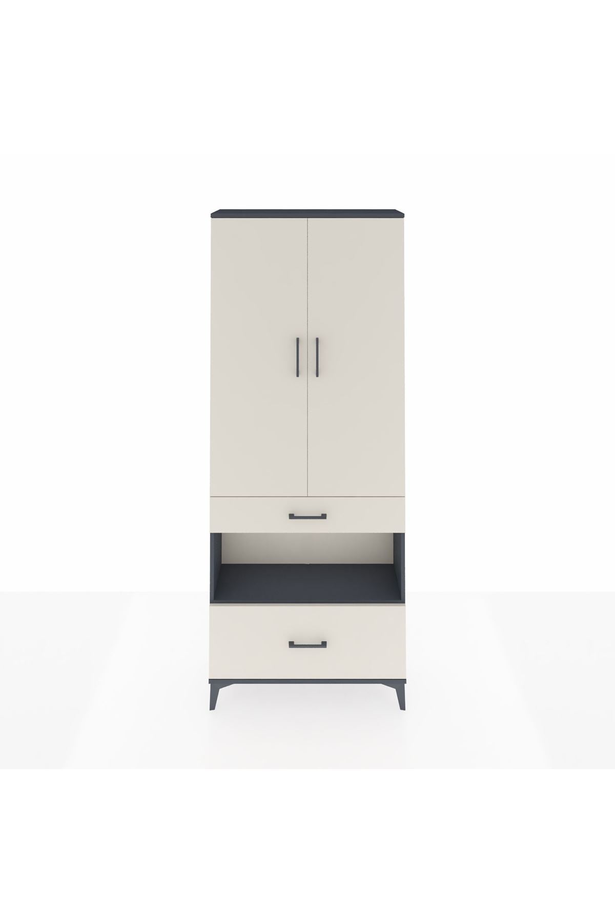 Arges Dolap 3 Raflı 2 Çekmeceli Tek Askılı 88x30x221 Antrasit-Aytaşı