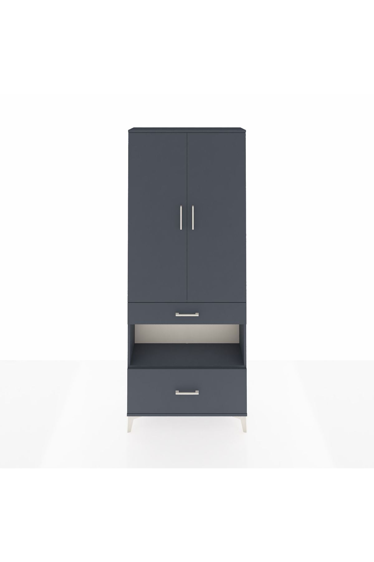 Arges Dolap 3 Raflı 2 Çekmeceli Tek Askılı 88x30x221 Antrasit-Antrasit