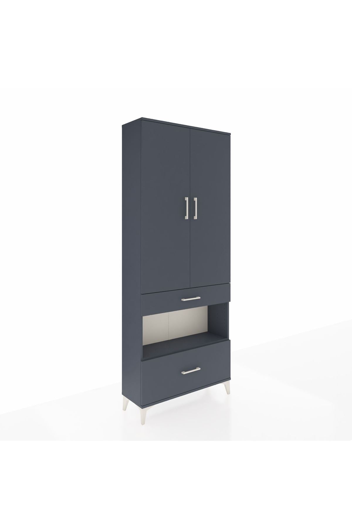 Arges Dolap 3 Raflı 2 Çekmeceli Tek Askılı 88x30x221 Antrasit-Antrasit