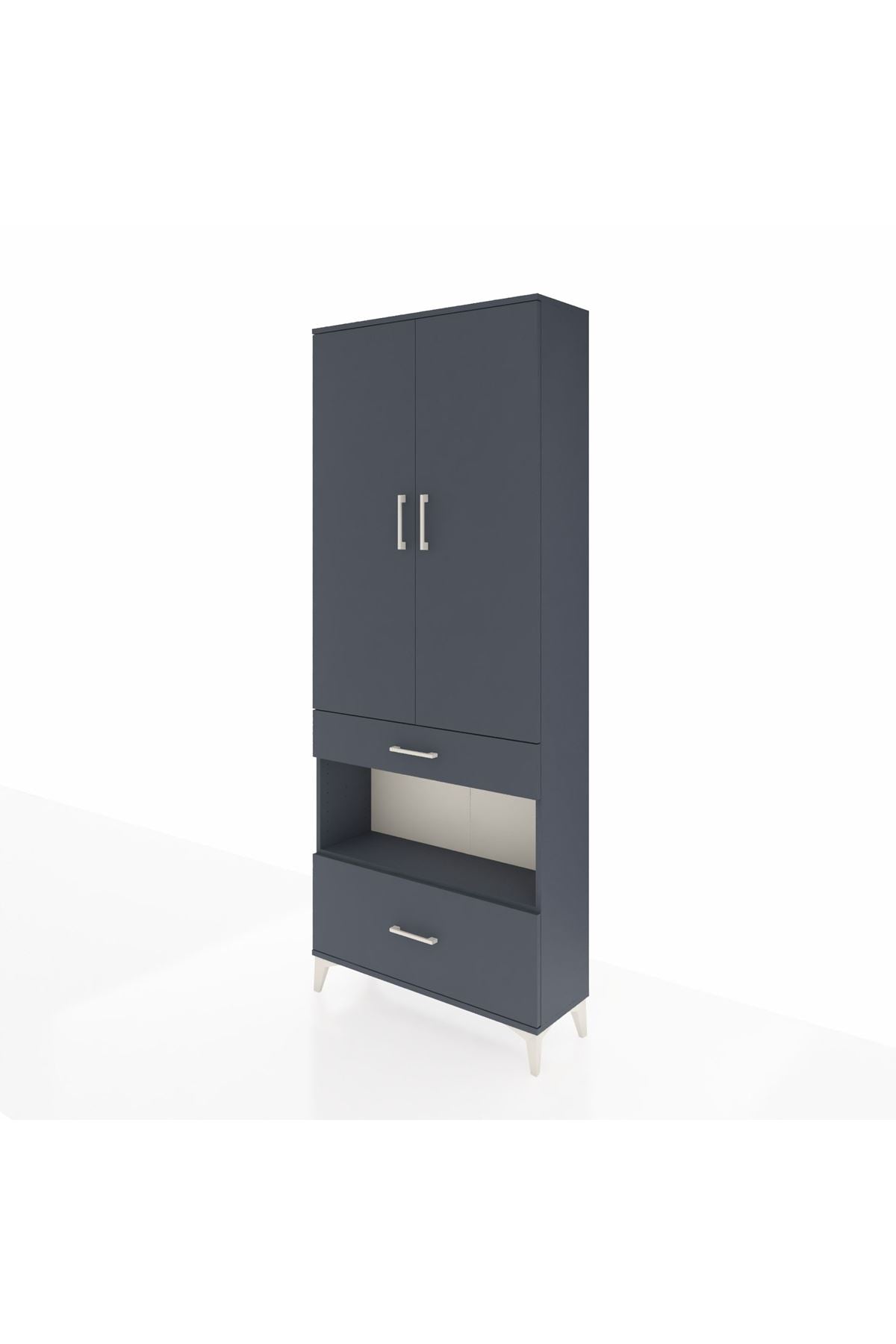 Arges Dolap 3 Raflı 2 Çekmeceli Tek Askılı 88x30x221 Antrasit-Antrasit