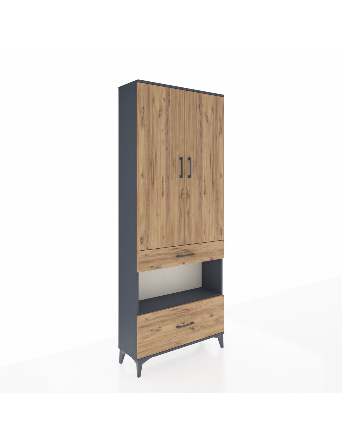 Arges Dolap 3 Raflı 2 Çekmeceli Tek Askılı 88x30x221 Antrasit-Çam