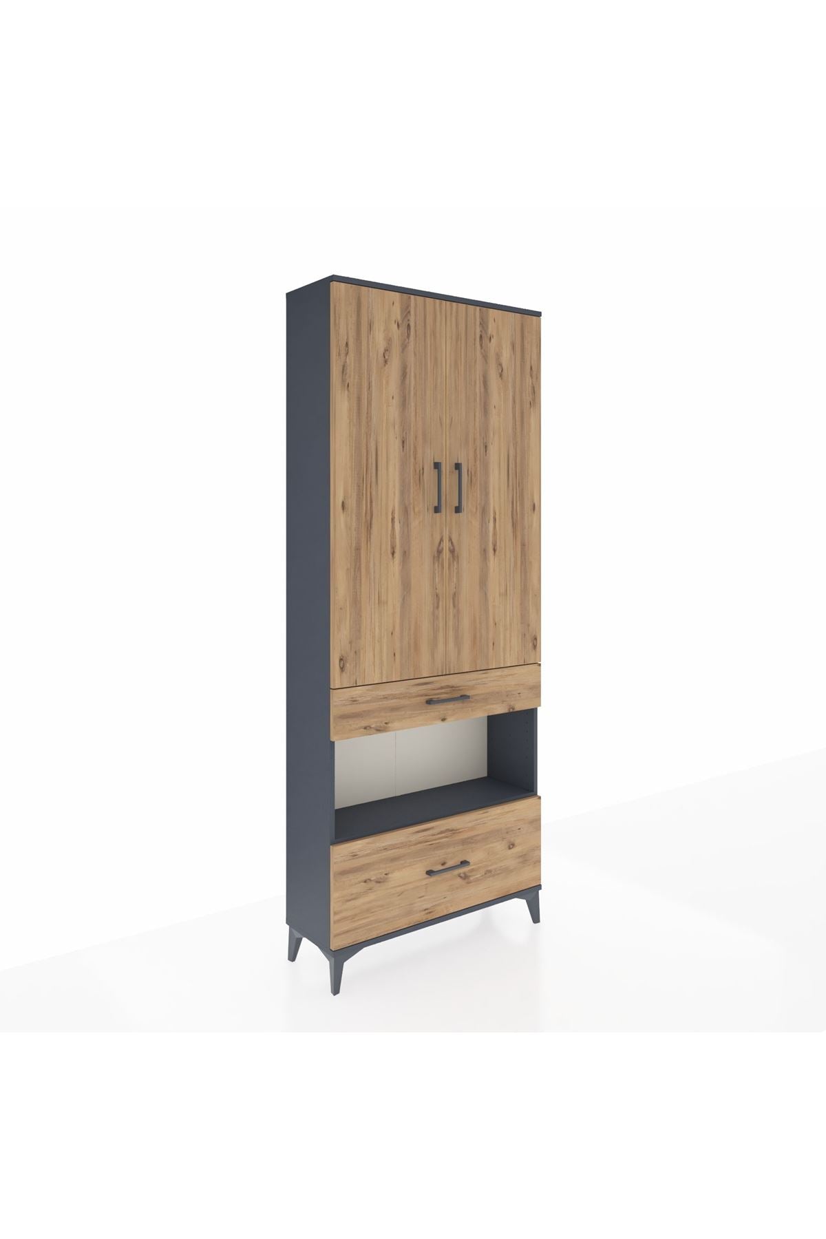 Arges Dolap 3 Raflı 2 Çekmeceli Tek Askılı 88x30x221 Antrasit-Çam