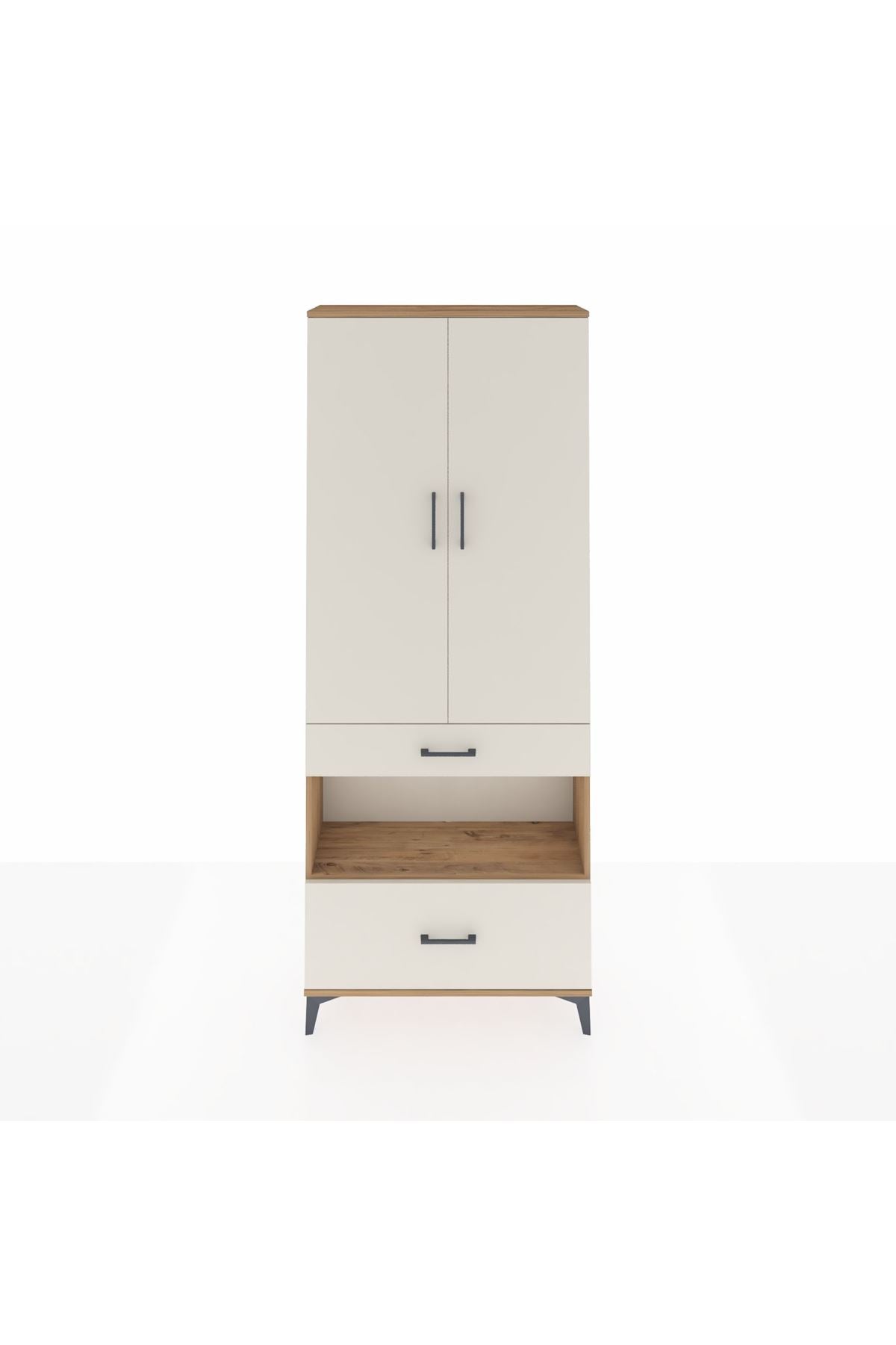 Arges Dolap 3 Raflı 2 Çekmeceli Tek Askılı 88x30x221 Çam-Aytaşı