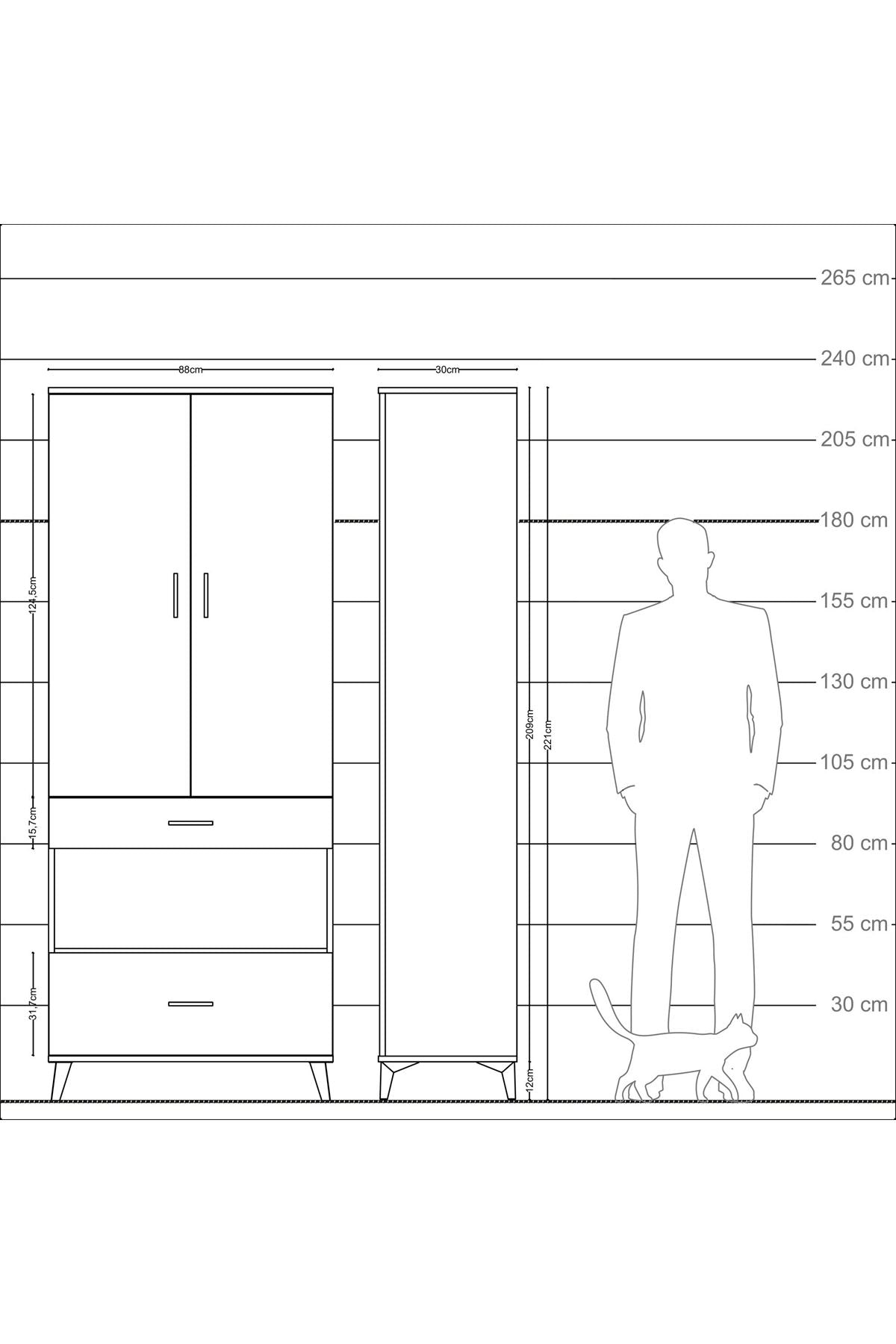 Arges Dolap 3 Raflı 2 Çekmeceli Tek Askılı 88x30x221 Çam-Aytaşı