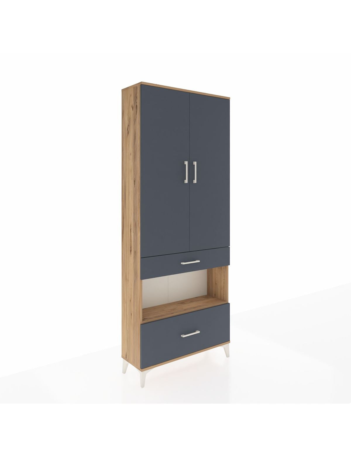 Arges Dolap 3 Raflı 2 Çekmeceli Tek Askılı 88x30x221 Çam-Antrasit