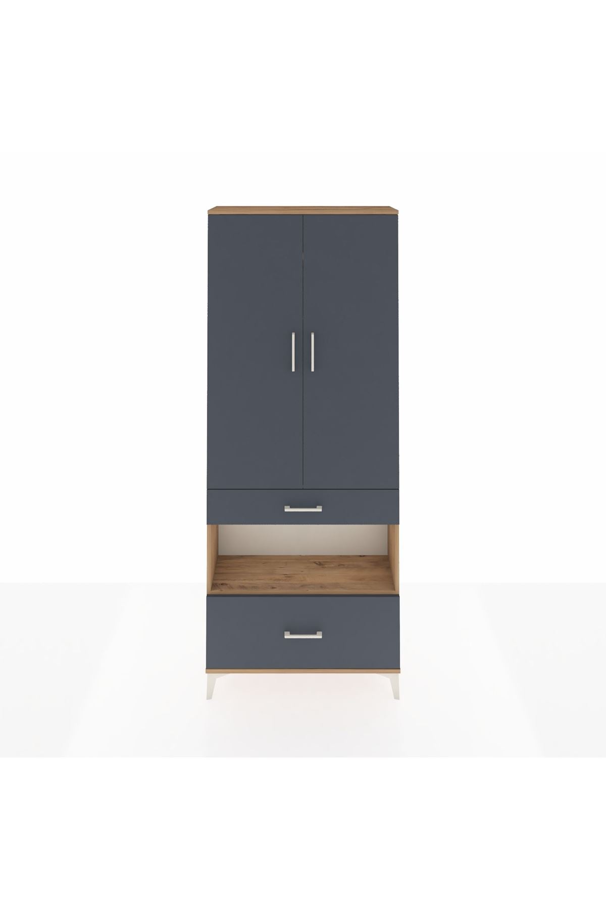 Arges Dolap 3 Raflı 2 Çekmeceli Tek Askılı 88x30x221 Çam-Antrasit