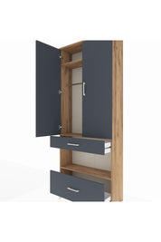 Arges Dolap 3 Raflı 2 Çekmeceli Tek Askılı 88x30x221 Çam-Antrasit