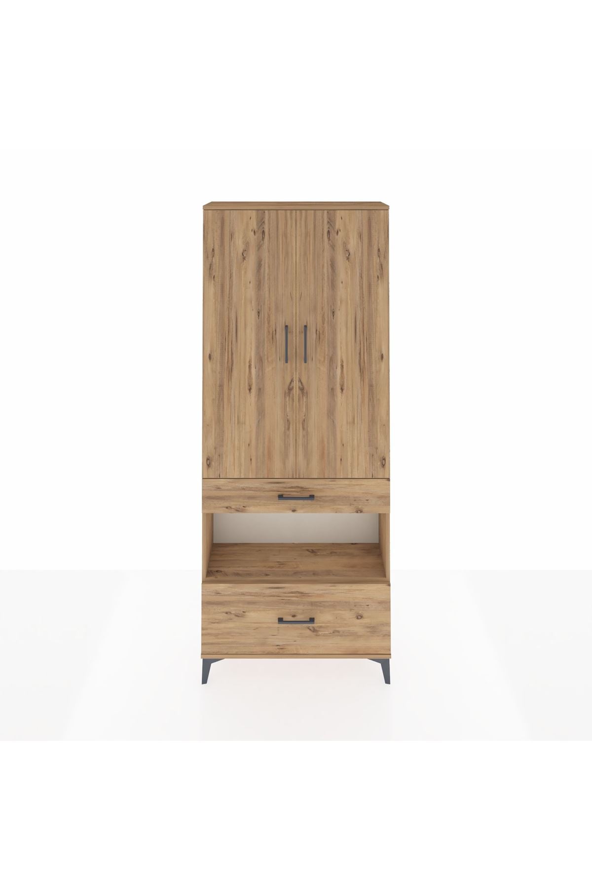 Arges Dolap 3 Raflı 2 Çekmeceli Tek Askılı 88x30x221 Çam-Çam