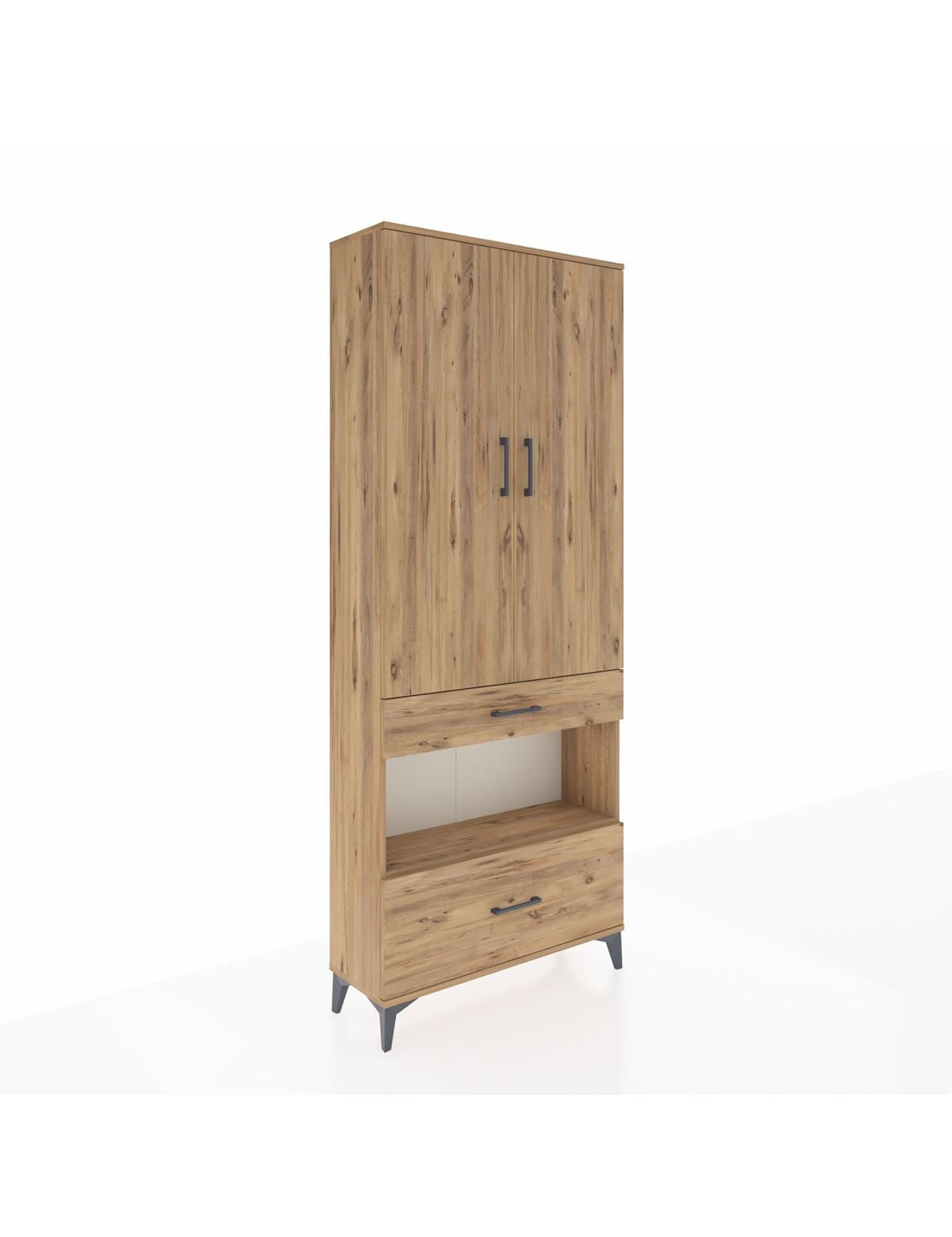 Arges Dolap 3 Raflı 2 Çekmeceli Tek Askılı 88x30x221 Çam-Çam